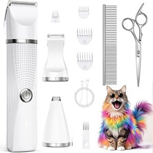 White Pet Grooming Kit with Clippers and Scissors